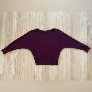 Forever 21 Solid Burgundy Knit Batwing‎ Sweater Comfortable Loose Crew Neck Cute